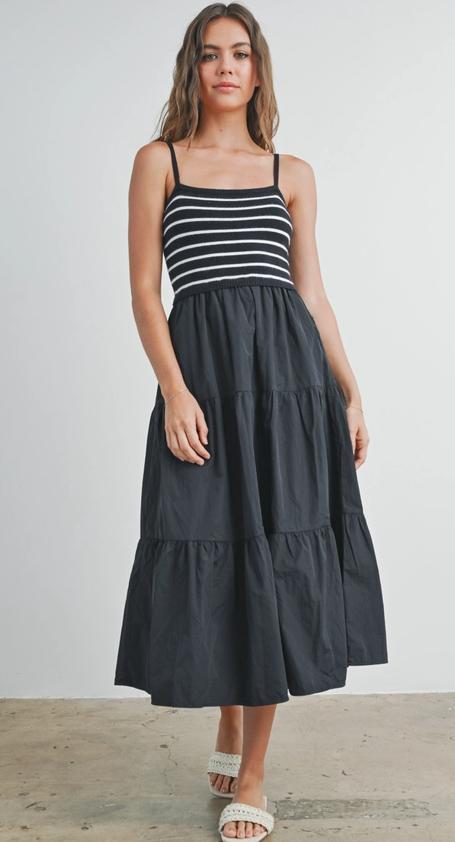 Striped Sleeveless Tiered Maxi Dress