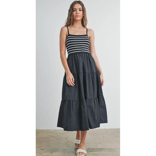 Striped Sleeveless Tiered Maxi Dress
