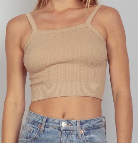 Cable Ribbed Fitted Crop Tank Top (Nude)