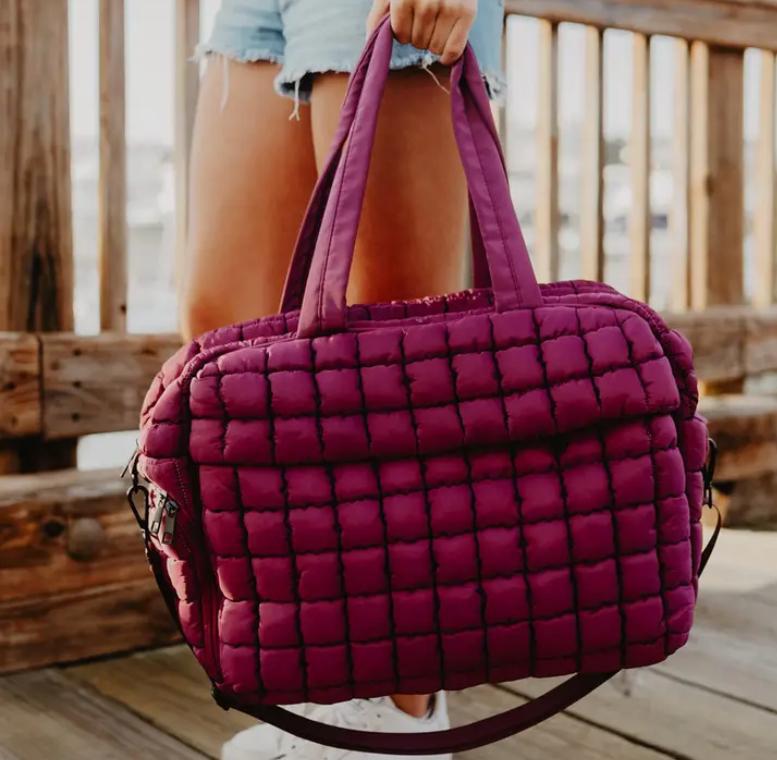 Quilted Garment Duffel Bag For Women (Plum)