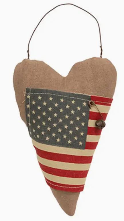 Primitive USA Flag Wrapped Heart Ornament