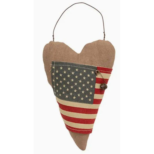Primitive USA Flag Wrapped Heart Ornament