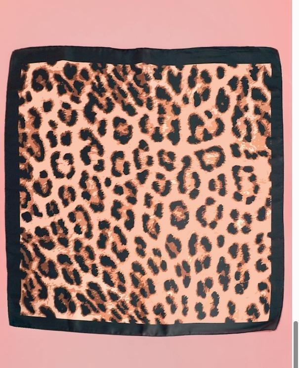 Animal Leopard Print Silky Feel Bandana Scarf (Brown)