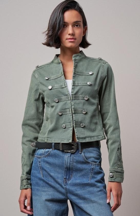 Military Double-Button Stretch Cotton Jacket (Olive)