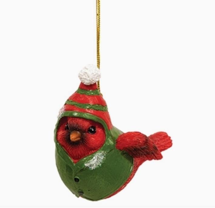 Resin Cardinal W/Hat & Scarf Ornament 3 Assorted