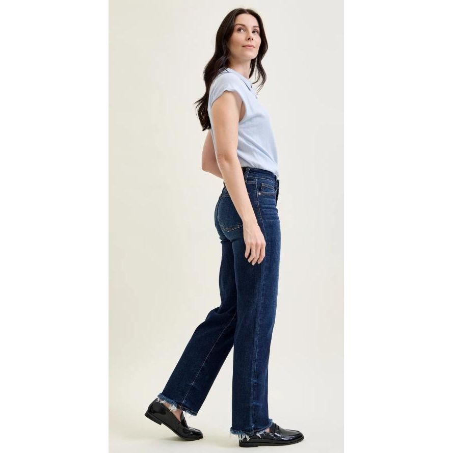 Judy Blue Selena Mid Rise Straight Leg with Fray Hem