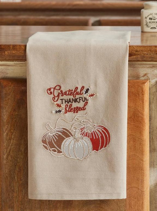 Grateful Thankful Blessed Pumpkins Tea Towel