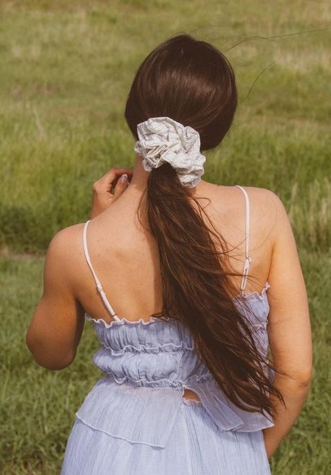 Creamy Blue Grid Jumbo Scrunchie