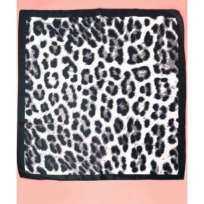Animal Leopard Print Silky Feel Bandana Scarf (Black)
