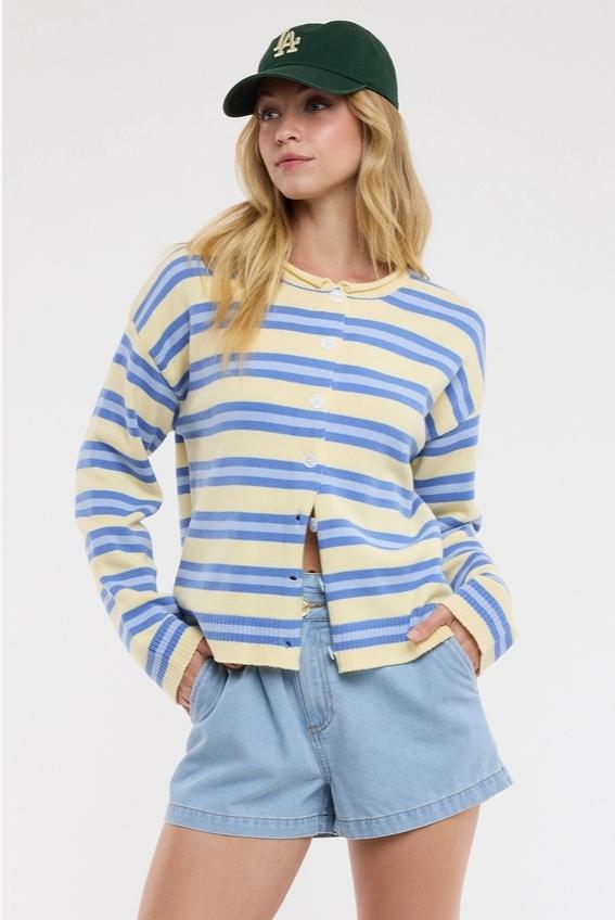 Multi-Striped Button-Up Sweater Cardigan (Daisy Combo)