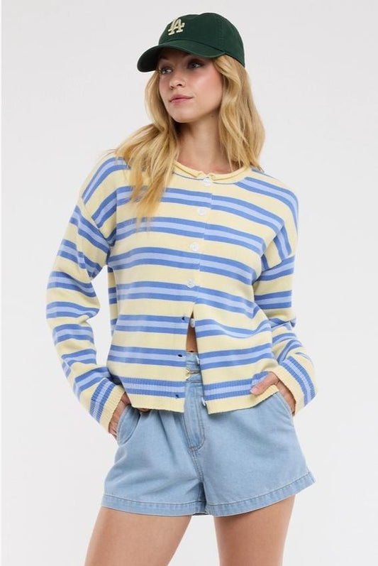 Multi-Striped Button-Up Sweater Cardigan (Daisy Combo)