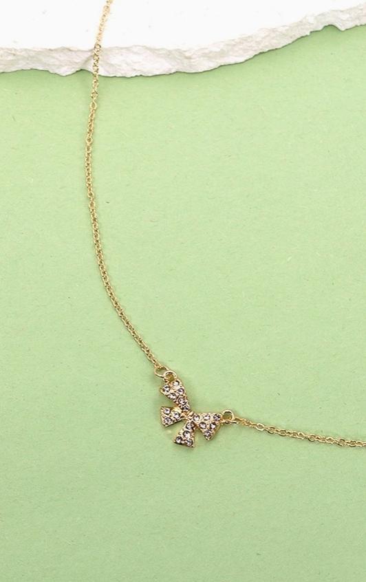 Mini Rhinestone Bow Charm Necklace