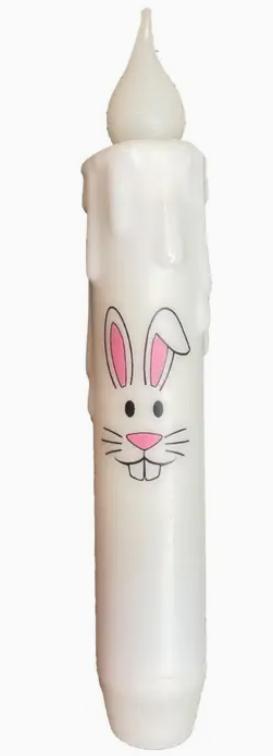 Easter Bunny Face Led Battery Operated Timer Taper Candle (White)