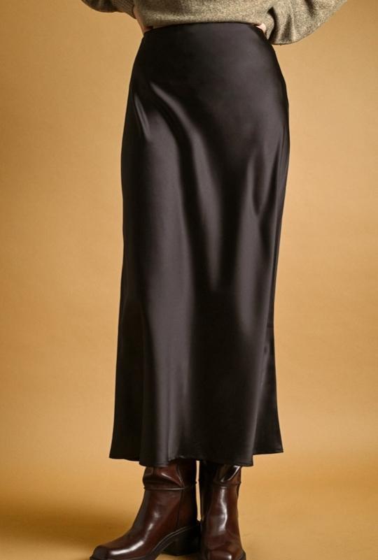 Satin Maxi Skirt (Black)