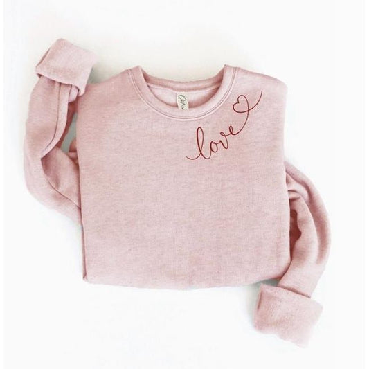 Love Heart Neckline Graphic Sweatshirt (Rose)