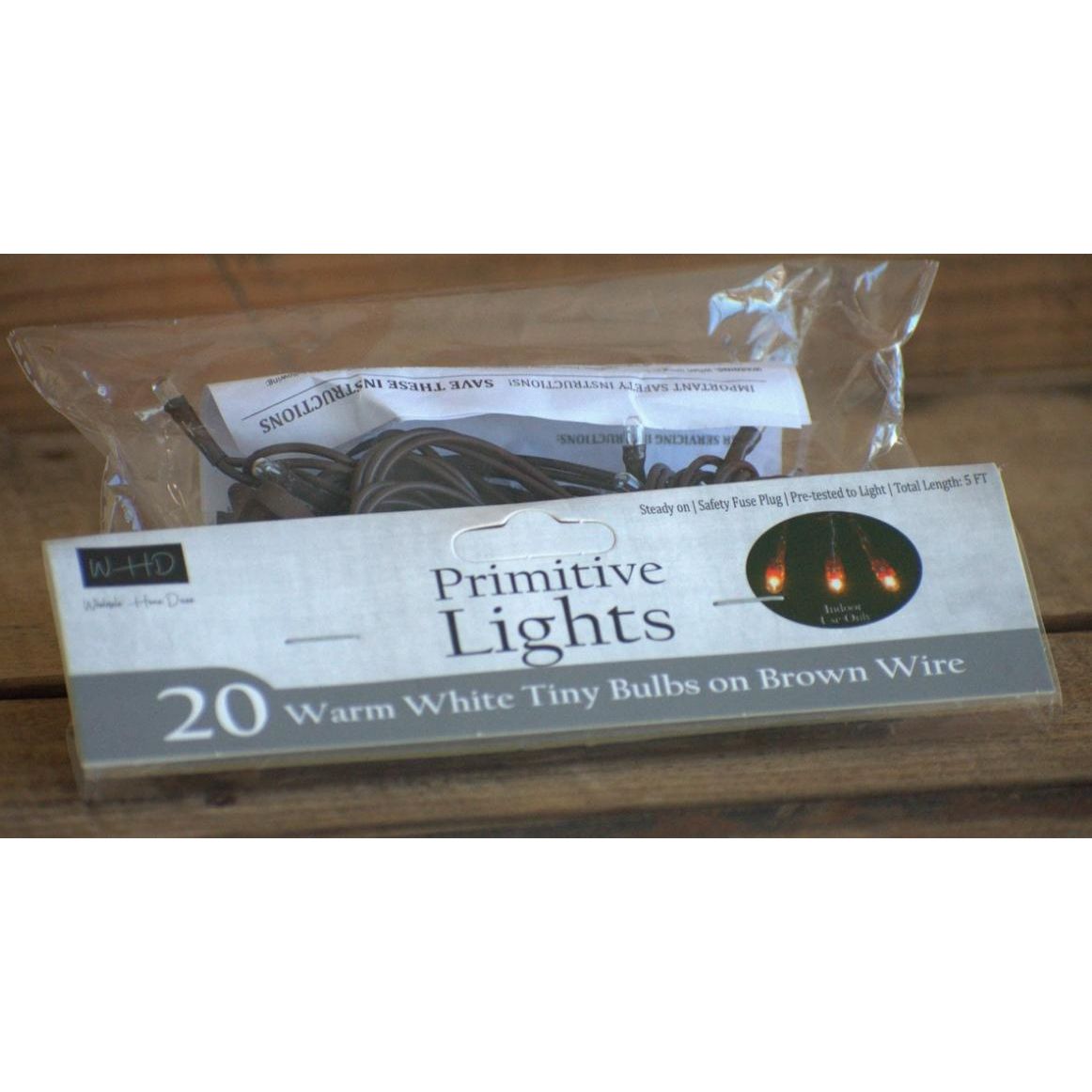 20 Bulb Primitive Rice String Lights 5ft Brown Cord