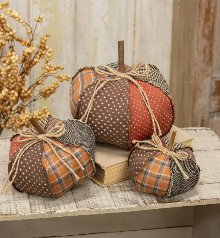Stuffed Patchwork Pumpkin - 5"H
