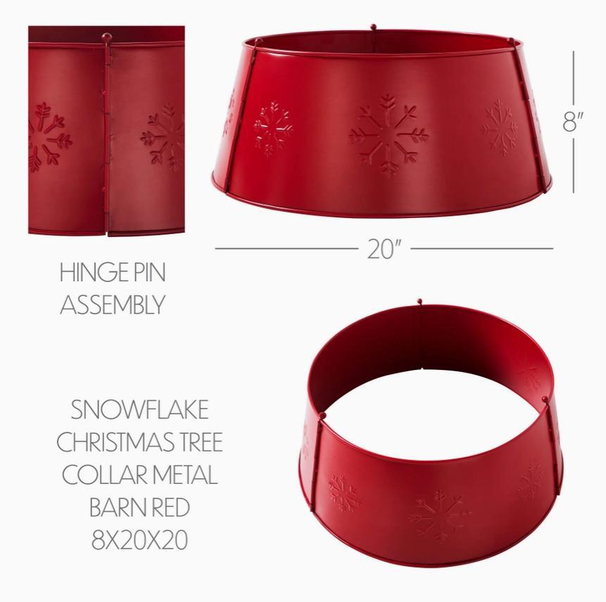 Snowflake Christmas Tree Collar Metal Barn Red