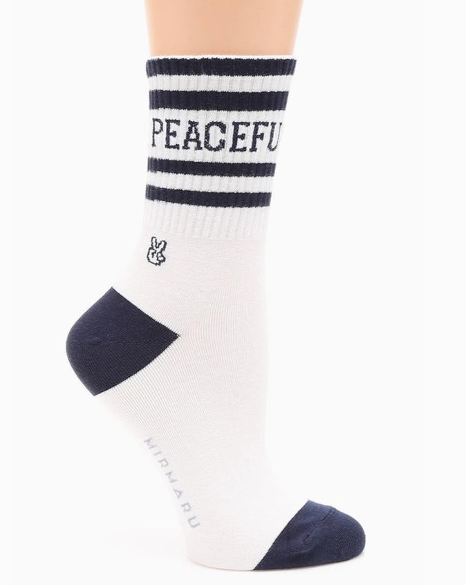 Women's Striped Letter Cotton Blend Crew Socks