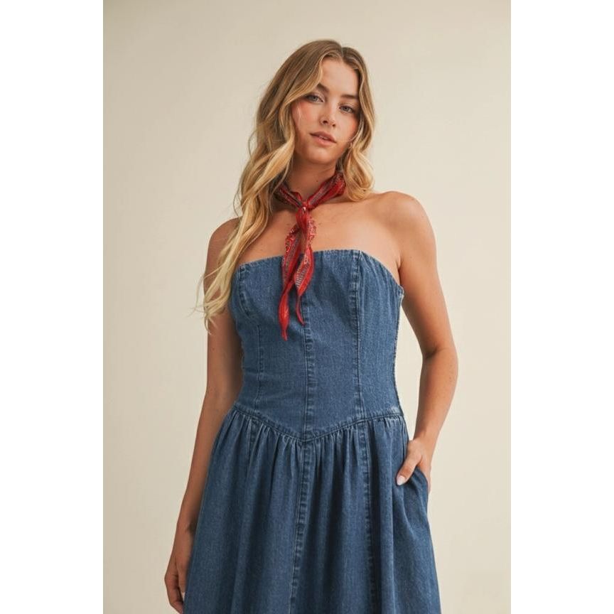 Detachable Strap Denim Dress