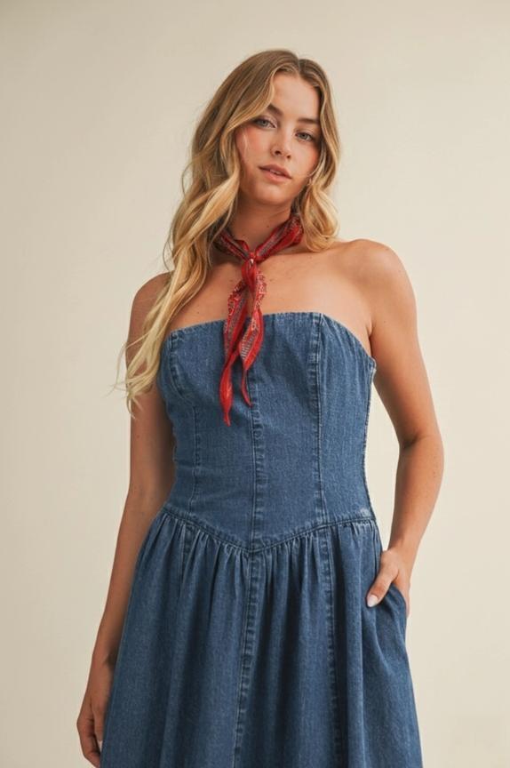 Detachable Strap Denim Dress