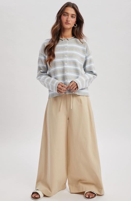 Multi-Striped Button-Up Sweater Cardigan (H. Grey Combo)