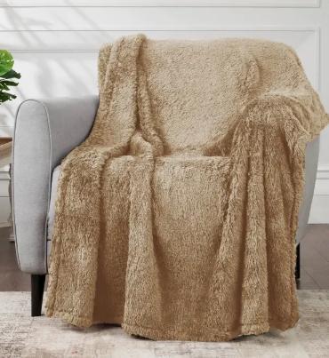 Cozy Chenille Sherpa Throw Blanket (50" x 60") (Light Brown)