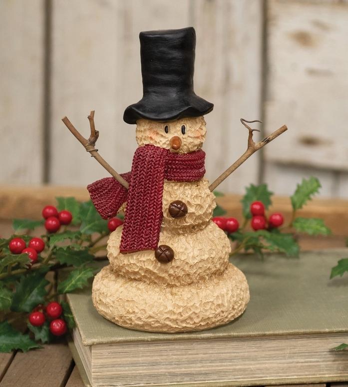 Resin Melting Top Hat Snowman with Burgundy Scarf