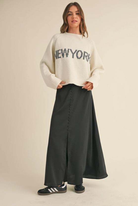 New York Letter Front Sweater Top (Cream)