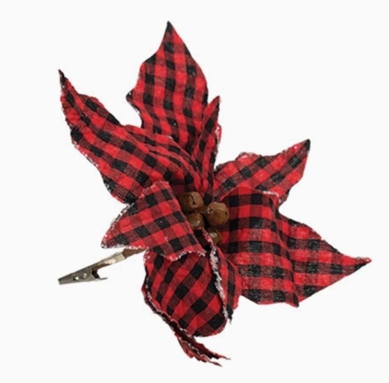 Red/Black Plaid Poinsettia Ornament