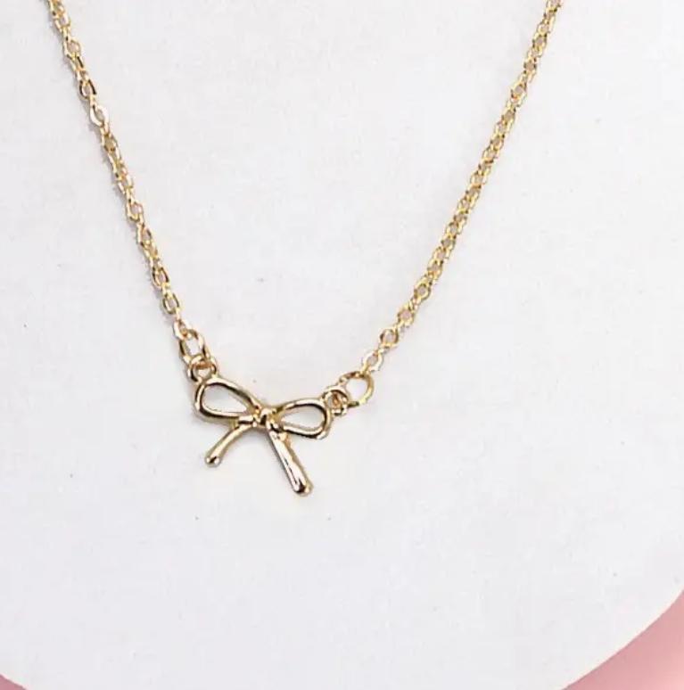 Mini Gold Bow Charm Necklace
