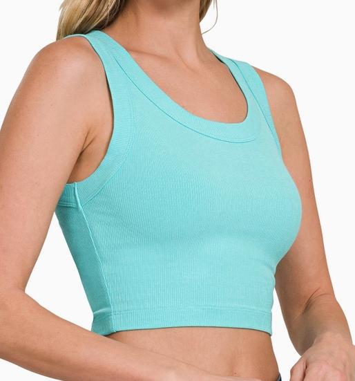 Ribbed Scoop Neck Cropped Tank Top (Mint Sky)