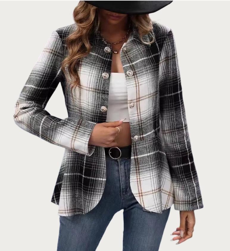 Always Classic Black Plaid Open-Front Tweed Blazer