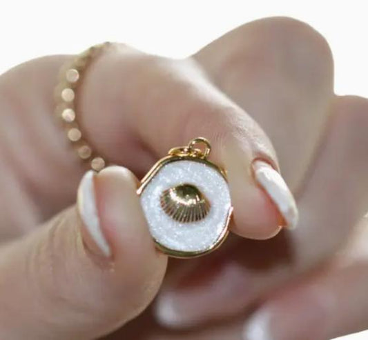 Golden Seashell ~ White Mosaic Coin Charm