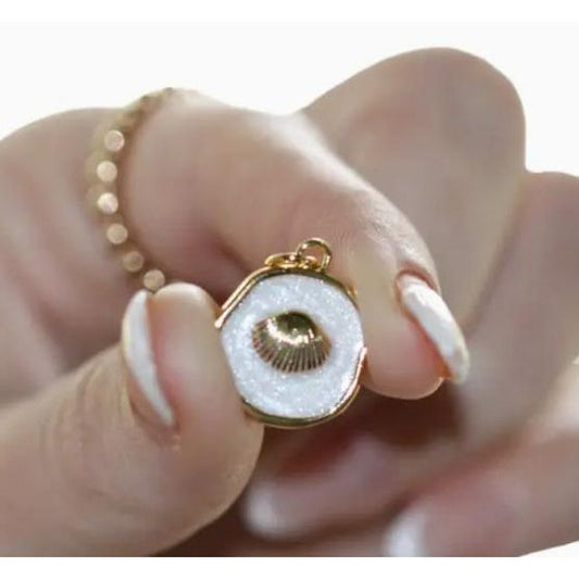 Golden Seashell ~ White Mosaic Coin Charm