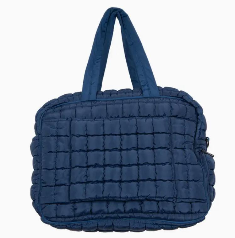 Quilted Weekend Duffel Bag w/ Pass-Thru Slip (Navy)