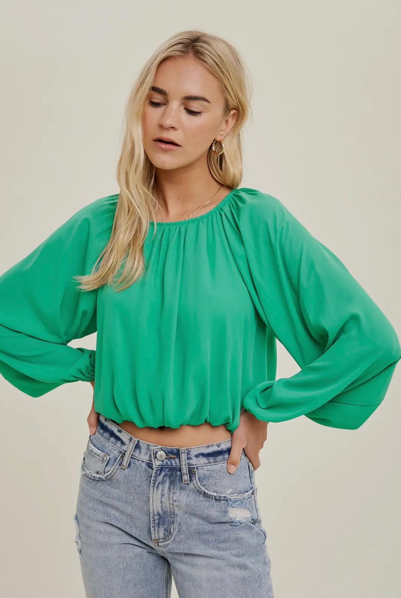 Bubble Lined Crop Blouse (Green)