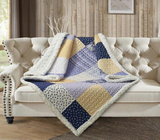 "Garden Walk in Bluebell" Quilted Sherpa Throw 50"x60"