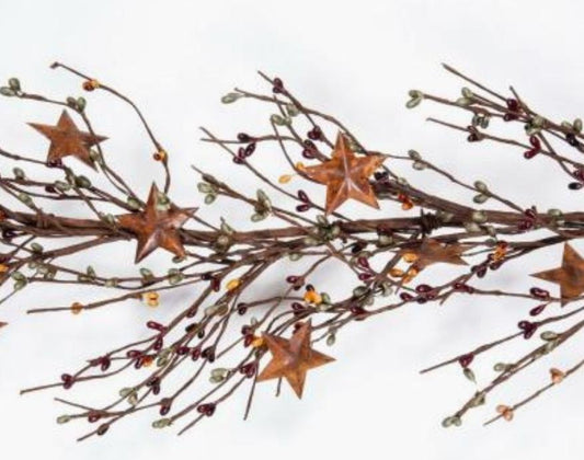 Rust Star/Berry Garland, 57in, Hw, Green/Burgundy/Mustard
