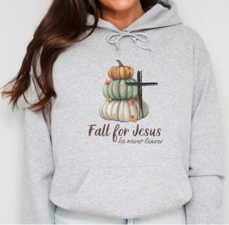 Fall for Jesus He Never Leaves (Gray)