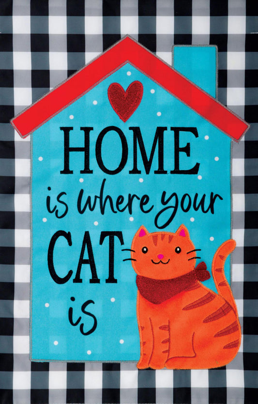 Home Cat Applique Flag