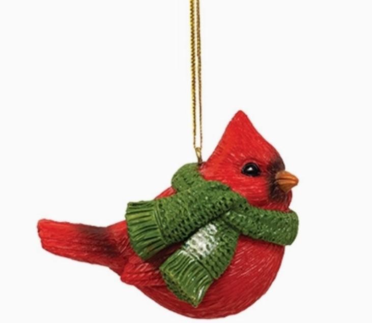 Resin Cardinal W/Hat & Scarf Ornament 3 Assorted