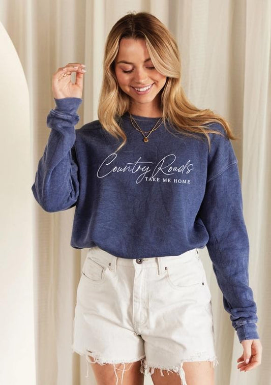 Country Roads Mineral Graphic Sweatshirt (Vintage Denim)