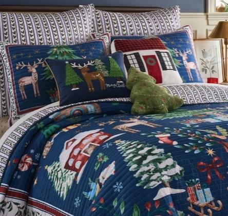 Christmas Cottage Applique Winter Scene Pillow