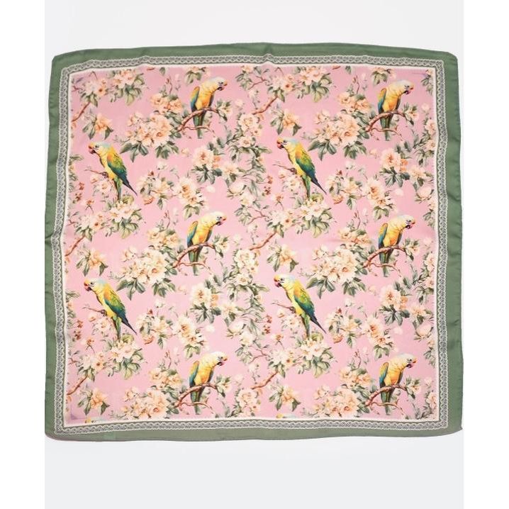 Floral Bird Print Silky Feel Bandana Scarf