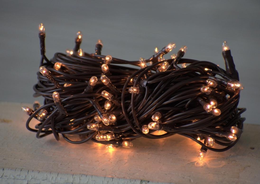 140 Bulb Primitive Rice String Light 26ft Brown Cord
