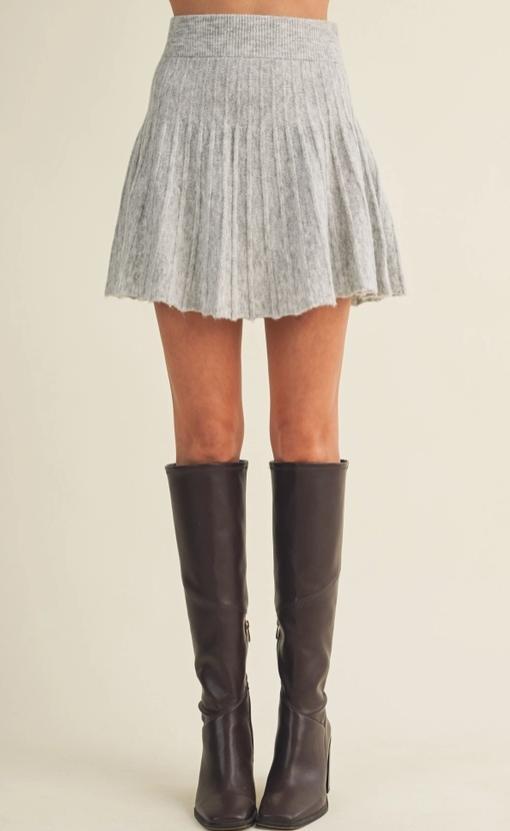 High-Waist Engineered Plissé Knit Skirt (Ice Grey)