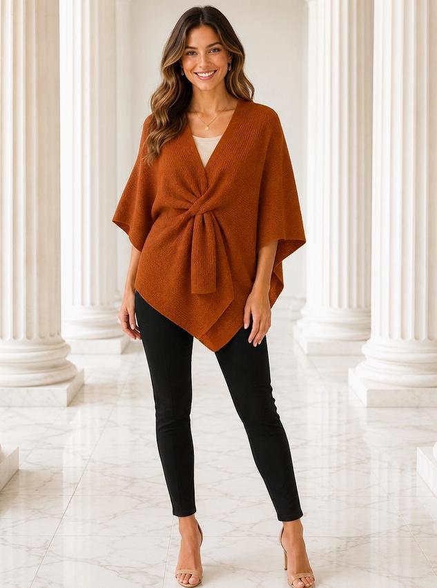 Bubbled Knit Loop-Through Poncho Wrap