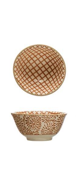 Stoneware Pinch Pot w/ Pattern (Orange)