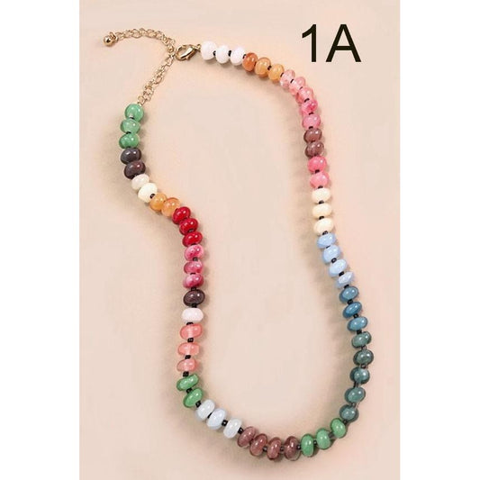 Natural Agate Glass Semi Precious Bead Necklace